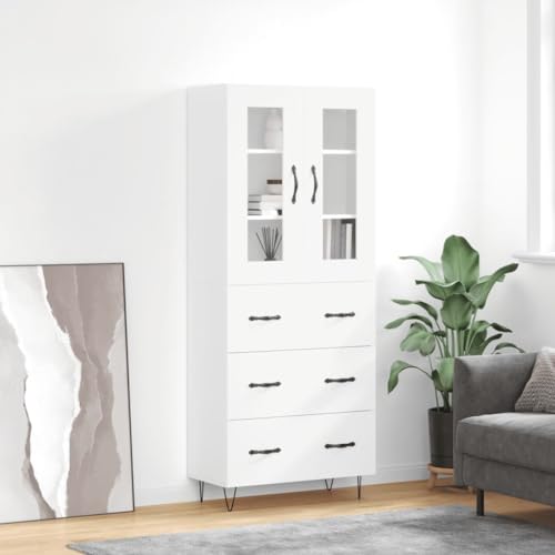 RAUGAJ Furniture Home Tools Highboard Hochglanz Weiß 69,5x34x180cm Holzwerkstoff von RAUGAJ