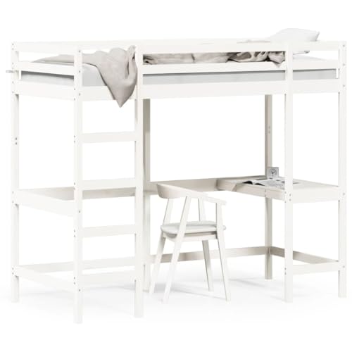 RAUGAJ Furniture Home Tools Hochbett mit Schreibtisch Weiß 100x200 cm Massivholz Kiefer von RAUGAJ
