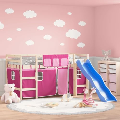 RAUGAJ Furniture Home Tools Kinder-Hochbett mit Vorhängen, Rosa, 90 x 190 cm, Massivholz, Kiefer von RAUGAJ