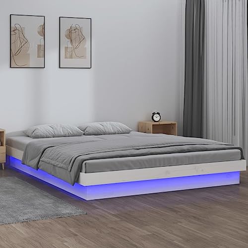 RAUGAJ Furniture Home Tools LED Bettgestell Weiß 120x200 cm Massivholz von RAUGAJ