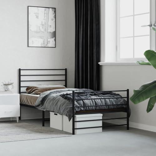 RAUGAJ Furniture Home Tools Metallbettrahmen mit Kopfteil und Fußteil, schwarz, 75 x 190 cm, kleines Einzelbett von RAUGAJ
