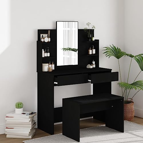 RAUGAJ Furniture Home Tools Schminktisch mit Spiegel, schwarz, 96 x 40 x 142 cm von RAUGAJ