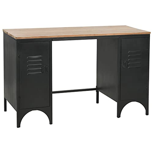 RAUGAJ Furniture Home Tools Schreibtisch mit Doppelsockel, massives Firholz und Stahl, 120 x 50 x 76 cm von RAUGAJ