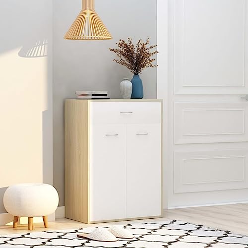 RAUGAJ Furniture Home Tools Schuhschrank, Weiß und Sonoma-Eiche, 60 x 35 x 84 cm, Holzwerkstoff von RAUGAJ
