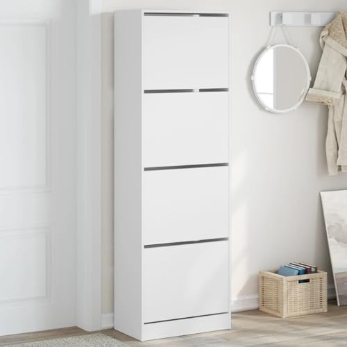 RAUGAJ Furniture Home Tools Schuhschrank mit 4 Klappschubladen, weiß, 60 x 34 x 187,5 cm von RAUGAJ