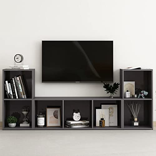 RAUGAJ Furniture Home Tools TV-Schrank-Set, 3-teilig, Hochglanz-Grau, Holzwerkstoff von RAUGAJ
