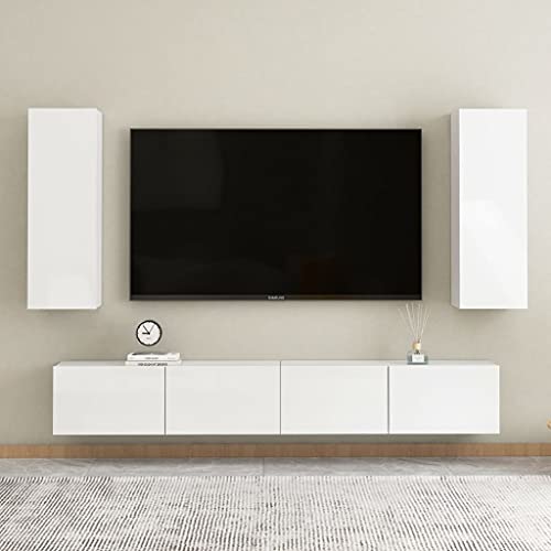 RAUGAJ Furniture Home Tools TV-Schrank-Set, 4-teilig, Hochglanz-Weiß, Holzwerkstoff von RAUGAJ