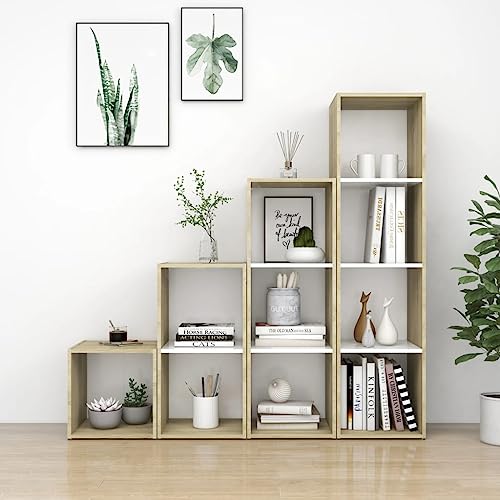 RAUGAJ Furniture Home Tools TV-Schrank-Set, 4-teilig, Weiß und Sonoma-Eiche, Holzwerkstoff von RAUGAJ