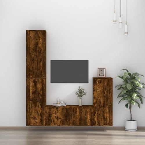 RAUGAJ Furniture Home Tools TV-Schrank-Set, 4-teilig, geräucherte Eiche, Holzwerkstoff von RAUGAJ