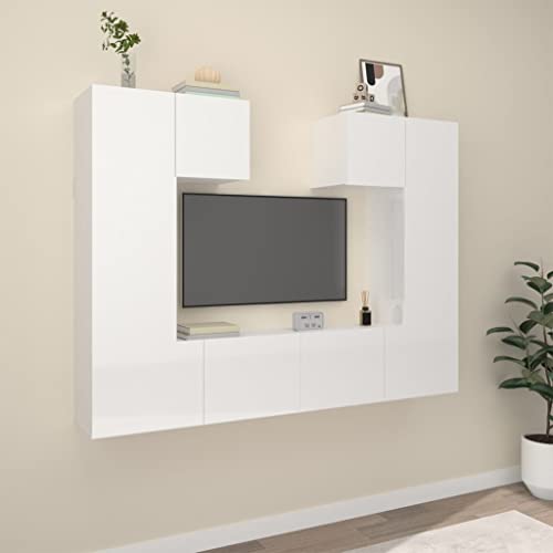 RAUGAJ Furniture Home Tools TV-Schrank-Set, 6-teilig, Hochglanz, Holz, Weiß von RAUGAJ