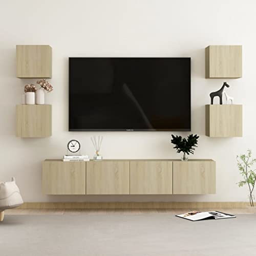 RAUGAJ Furniture Home Tools TV-Schrank-Set, 6-teilig, Sonoma-Eiche, Holzwerkstoff von RAUGAJ