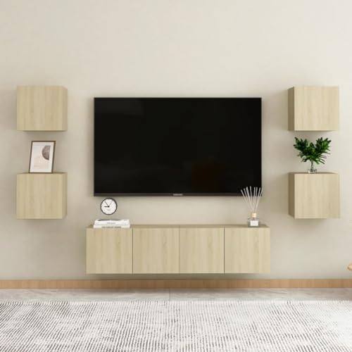 RAUGAJ Furniture Home Tools TV-Schrank-Set, 6-teilig, Sonoma-Eiche, Holzwerkstoff von RAUGAJ