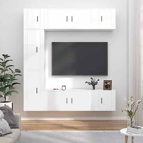 RAUGAJ Furniture Home Tools TV-Schrank-Set, 7-teilig, Hochglanz-Weiß, Holzwerkstoff von RAUGAJ