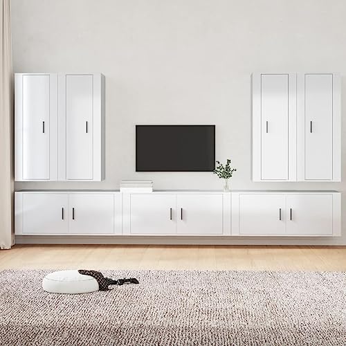 RAUGAJ Furniture Home Tools TV-Schrank-Set, 7-teilig, Hochglanz-Weiß, Holzwerkstoff von RAUGAJ