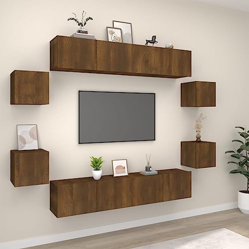 RAUGAJ Furniture Home Tools TV-Schrank-Set, 8-teilig, Braun Eiche, Holzwerkstoff von RAUGAJ