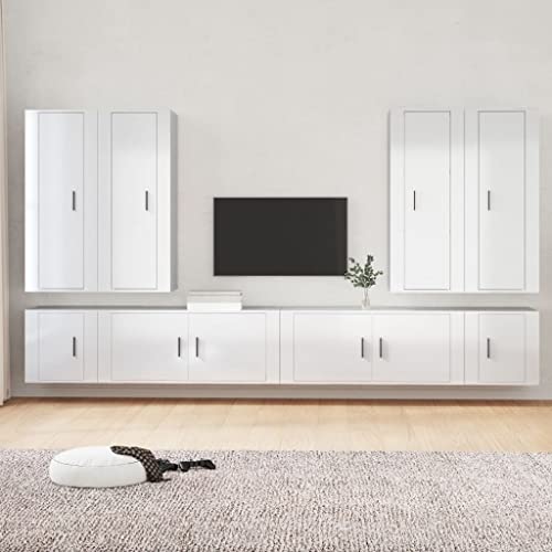 RAUGAJ Furniture Home Tools TV-Schrank-Set, 8-teilig, Hochglanz-Weiß, Holzwerkstoff von RAUGAJ