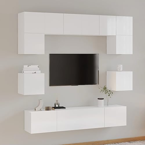 RAUGAJ Furniture Home Tools TV-Schrank-Set, 8-teilig, Hochglanz-Weiß, Holzwerkstoff von RAUGAJ