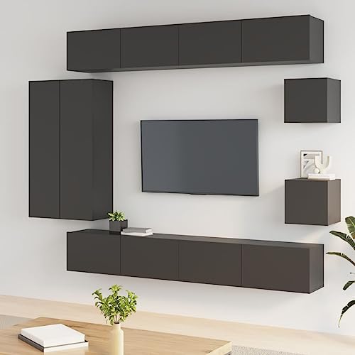 RAUGAJ Furniture Home Tools TV-Schrank-Set, 8-teilig, Holz, Schwarz von RAUGAJ