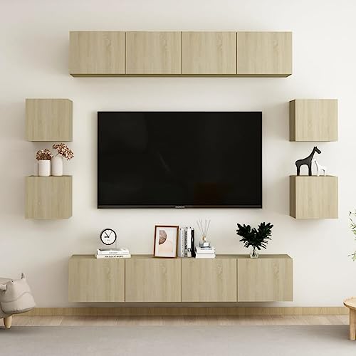 RAUGAJ Furniture Home Tools TV-Schrank-Set, 8-teilig, Sonoma-Eiche, Holzwerkstoff von RAUGAJ