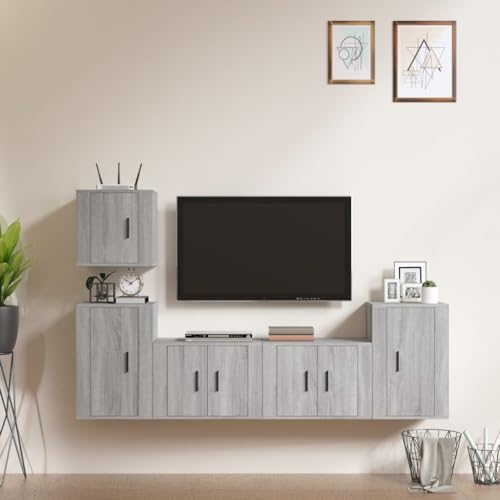 RAUGAJ Furniture Home Tools TV-Schrank-Set, Grau, Sonoma, Holzwerkstoff, 5-teilig von RAUGAJ