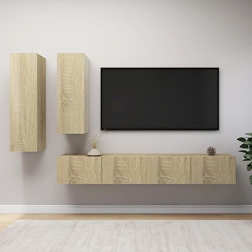 RAUGAJ Furniture Home Tools TV-Schrank-Set, Sonoma-Eiche, Holzwerkstoff, 4-teilig von RAUGAJ