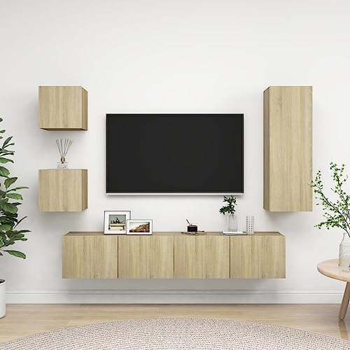 RAUGAJ Furniture Home Tools TV-Schrank-Set, Sonoma-Eiche, Holzwerkstoff, 5-teilig von RAUGAJ