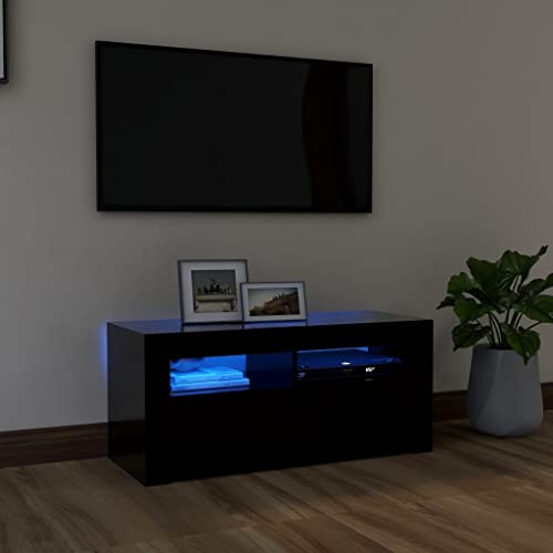 RAUGAJ Furniture Home Tools TV-Schrank mit LED-Lichtern, schwarz, 90 x 35 x 40 cm von RAUGAJ