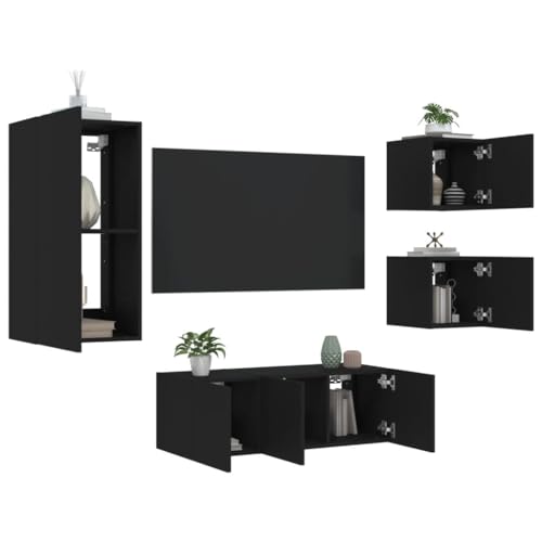 RAUGAJ Furniture Home Tools TV-Wandschrank mit LED, Schwarz, Holzwerkstoff, 5-teilig von RAUGAJ
