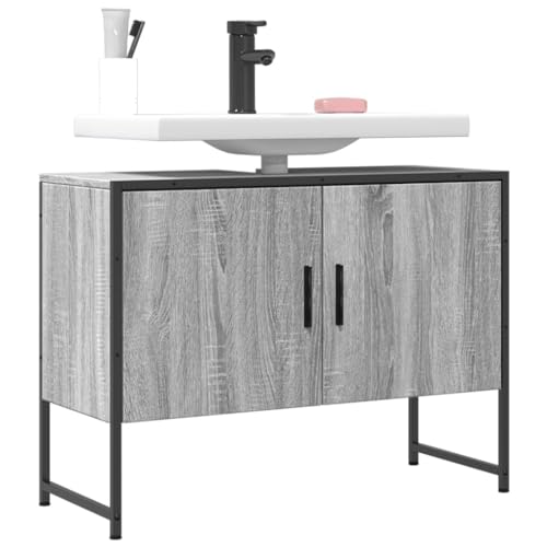 RAUGAJ Furniture Home Tools Waschbeckenunterschrank, Grau, Sonoma, 80 x 33 x 60 cm, Holzwerkstoff von RAUGAJ