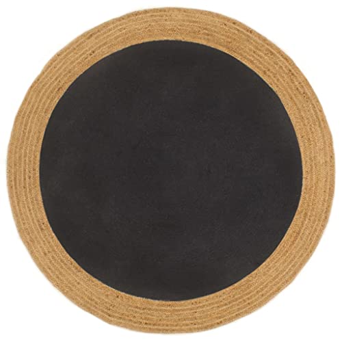 RAUGAJ Geflochtener Teppich aus Jute und Baumwolle, rund, 120 cm, Schwarz / Natur von RAUGAJ