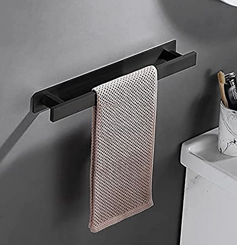 RAUGAJ Handtuchhandtuchschiene Edelstahl Gebürstete Handtuchregal, Badezimmer Keine Bohrwandmontage Handtuch Schiene Stachhalte Multifunktionshandtuchbad Bad Handtuchregal/Black von RAUGAJ