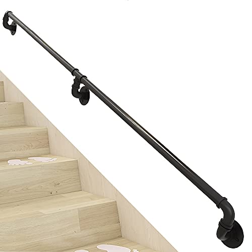 RAUGAJ Industrielle Rohr-Treppen-Handläufe, Treppen Veranda Deck Handlauf - Gegen Die Wand, Metall-Geländer Anti-Rutsch-Griff Bar, 12/10/8/7/6 Fuß Lang/Black/1.0M/3.3Ft von RAUGAJ