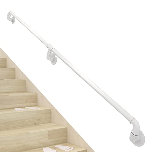 RAUGAJ Industrielle Rohr-Treppen-Handläufe, Treppen Veranda Deck Handlauf - Gegen Die Wand, Metall-Geländer Anti-Rutsch-Griff Bar, 12/10/8/7/6 Fuß Lang/White/1.8M/5.9Ft von RAUGAJ