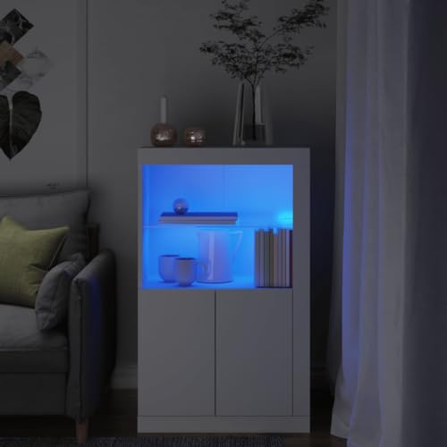 RAUGAJ Möbel Home Tools Beistellschrank mit LED-Lichtern, Holz, Weiß von RAUGAJ