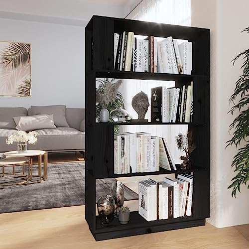 RAUGAJ Möbel Wohnwerkzeuge Bücherschrank Raumteiler schwarz 80x25x132cm Massivholz Kiefer von RAUGAJ
