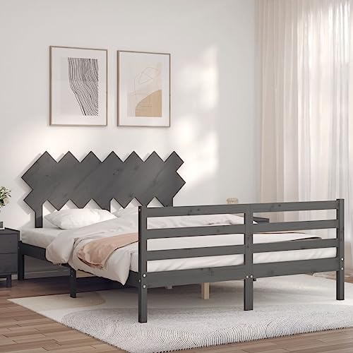 RAUGAJ Nice Beds & Accessories Betten & Bettrahmen Bettgestell mit Kopfteil Grau 140x190 cm Massivholz von RAUGAJ