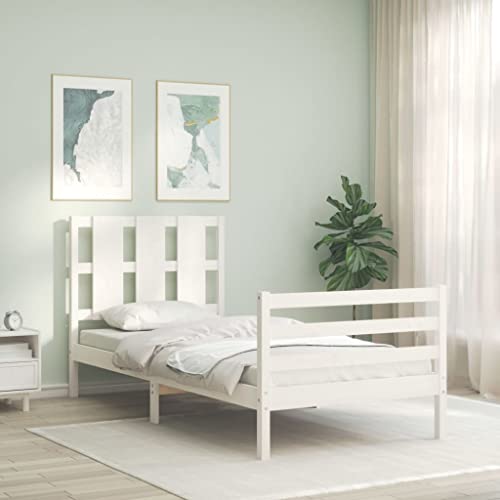 RAUGAJ Nice Beds & Accessories Betten & Bettrahmen Bettgestell mit Kopfteil Weiß Einzelbett Massivholz von RAUGAJ