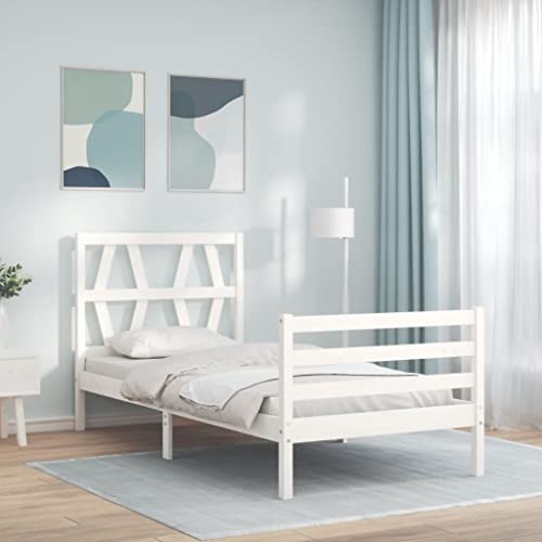 RAUGAJ Nice Beds & Accessories Betten & Bettrahmen Bettgestell mit Kopfteil Weiß Einzelbett Massivholz von RAUGAJ