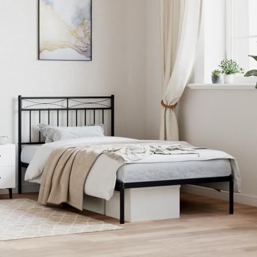 RAUGAJ Nice Beds & Accessories Betten & Bettrahmen - Metallbettrahmen mit Kopfteil Schwarz 100x190 cm von RAUGAJ