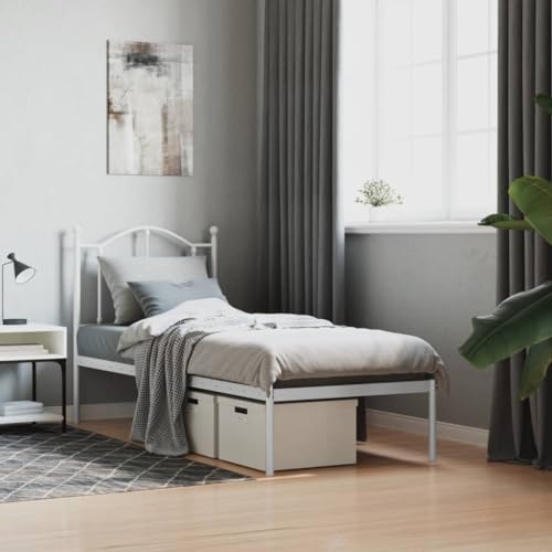 RAUGAJ Nice Beds & Accessories Betten & Bettrahmen - Metallbettrahmen mit Kopfteil Weiß 75x190 cm Kleines Einzelbett von RAUGAJ