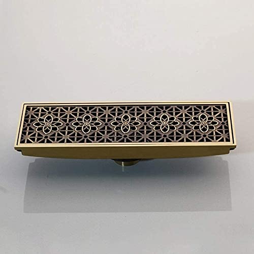 RAUGAJ Quadratische Badezimmerbodenabfluss, Bodenabfluss Antiquen Messing Badezimmer Duschbodenboden Abfall Abfall Lineare Fliesen Einsatz Langer Abflussboden Abfluss 300 Mm * 100 Mm Waschbeckenstopfe von RAUGAJ