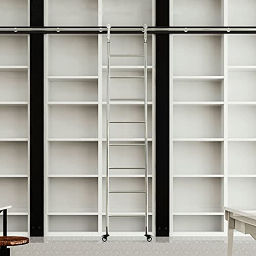 RAUGAJ Rollende Bibliotheks-Hardware Aus Edelstahl, Dehnbare Gleitrolle (Ohne Leiter), Runde Schiene/Schiene, Rollleiter-Hardware-Bibliotheks-Schiebeleiter-Hardware-Kit/12Ft/366Cm von RAUGAJ
