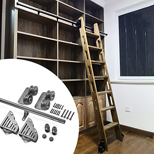 RAUGAJ Rolling Ladder Hardware Library Schiebeleiter-Systemschiene, 3,3 Fuß Bis 20 Fuß Mobile Leiterschiene Für Zuhause/Innenraum/Loft, Mit Bodenrollenrädern (Ohne Leiter)/16Ft/500Cm Track Kit von RAUGAJ
