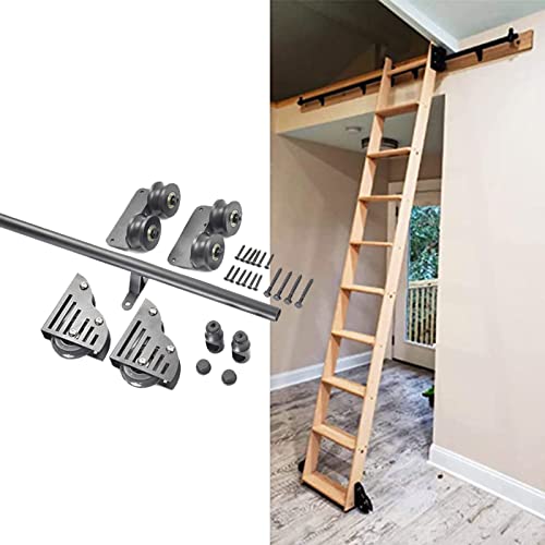 RAUGAJ Rollleiter-Bibliotheks-Hardware (Keine Leiter), Schiebe-Scheunentor-Hardware Basic Black Big Speichenrad-Rollen-Kit Garagenschrank Carbon-Stahl-Schienensystem-Gleitschienen-Kit/13Ft/400Cm Track von RAUGAJ