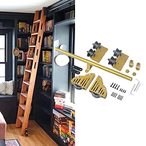 RAUGAJ Rollleiter-Hardware-Bibliothek, Schiebeleiter-Hardware-Kit, 3,3 Fuß Bis 20 Fuß Mobile Leiterschiene Für Zuhause/Innenraum/Loft, Mit Bodenrollenrädern (Ohne Leiter)/12Ft/366Cm Track Kit von RAUGAJ