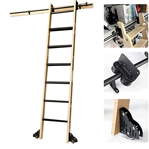 RAUGAJ Rollleiter-Hardware-Bibliothek, Schiebeleiter-Hardware-Kit, 3,3 Fuß Bis 20 Fuß Schiene/Schiene, Rundes Rohr, Mobile Leiterschiene Mit Bodenrollenrädern (Keine Leiter)/16Ft/500Cm Track Kit von RAUGAJ