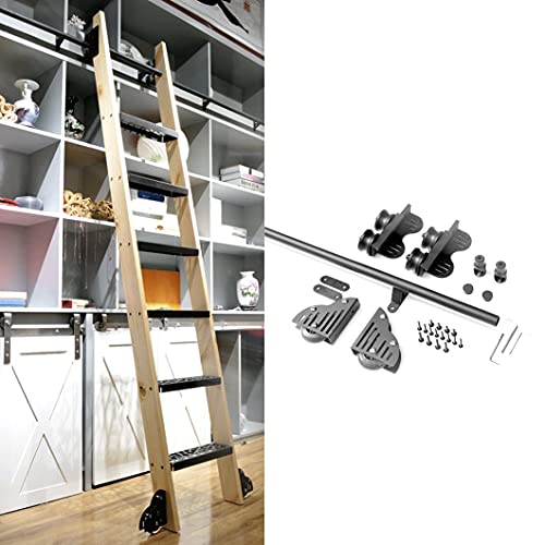 RAUGAJ Rollleiter-Hardware-Bibliothek, Schiebeleiter-Hardware-Kit, Runde Schiene (3,3–20 Fuß), Schiebe-Scheunentor-Hardware-Kit, Reibungslos Und Leise, Einfache Installation/6.6Ft/200Cm von RAUGAJ
