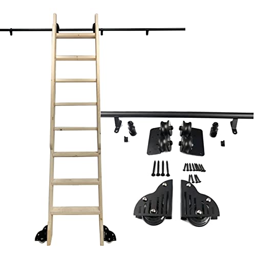 RAUGAJ Rollleiter-Hardware-Bibliothek, Schiebeleiter-Hardware-Kit (Keine Leiter), 3,3 Fuß Bis 20 Fuß Runde, Mobile Leiterschiene Mit Bodenrollenrädern + Verlängerungsschiene/10Ft/300Cm Track Kit von RAUGAJ