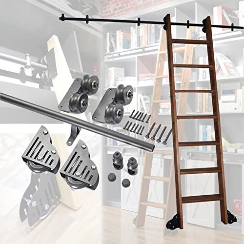 RAUGAJ Rollleiter-Hardware-Bibliothek, Schiebeleiter-Hardware-Kit Mit 3,3 Fuß Bis 20 Fuß Runder Schiene/Schiene (Keine Leiter), Schwarzes Schiebetür-Schienen-Set, Leiter-Aufhängerschiene/3.3Ft/100Cm T von RAUGAJ