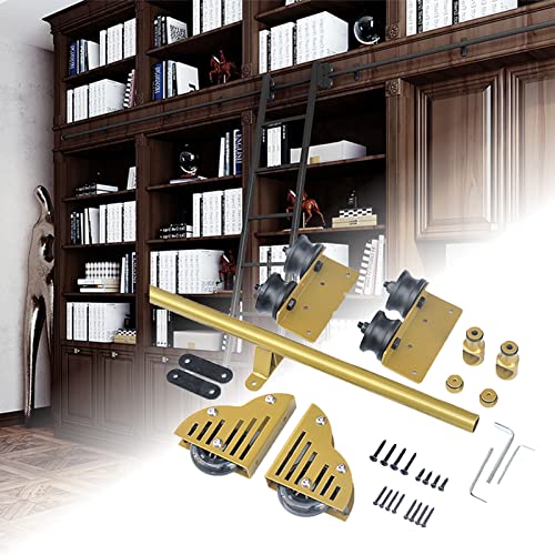 RAUGAJ Rollleiter-Hardware-Bibliothek, Schiebeleiter-Hardware-Kit Mit Bodenrollenrädern (Keine Leiter), Goldene Runde Mobile Leiterschiene/3.3Ft/100Cm Track Kit von RAUGAJ